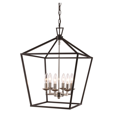 Trans Globe Lighting 10266 PC/BK Lacey 16" Indoor Polished Chrome and Black Colonial Pendant